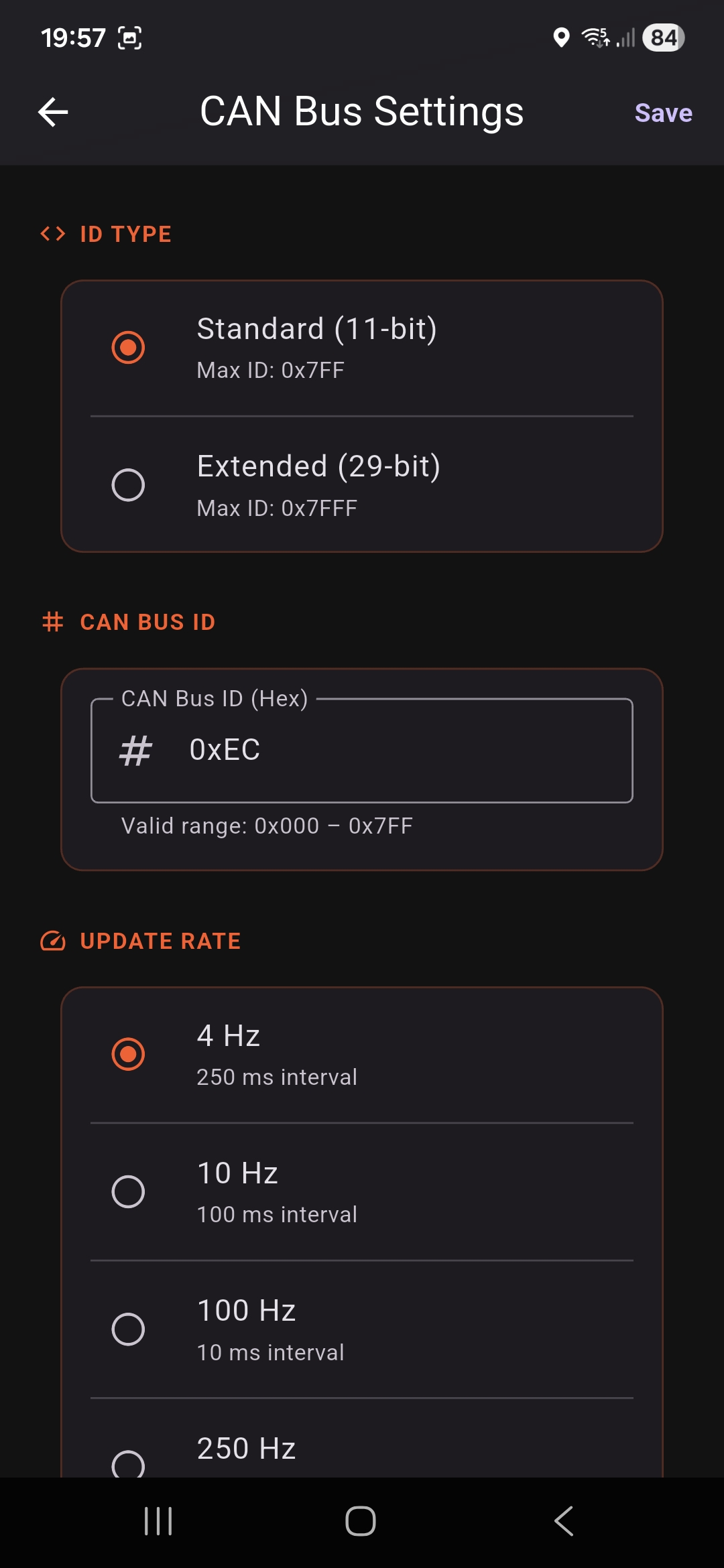 CAN Bus Settings