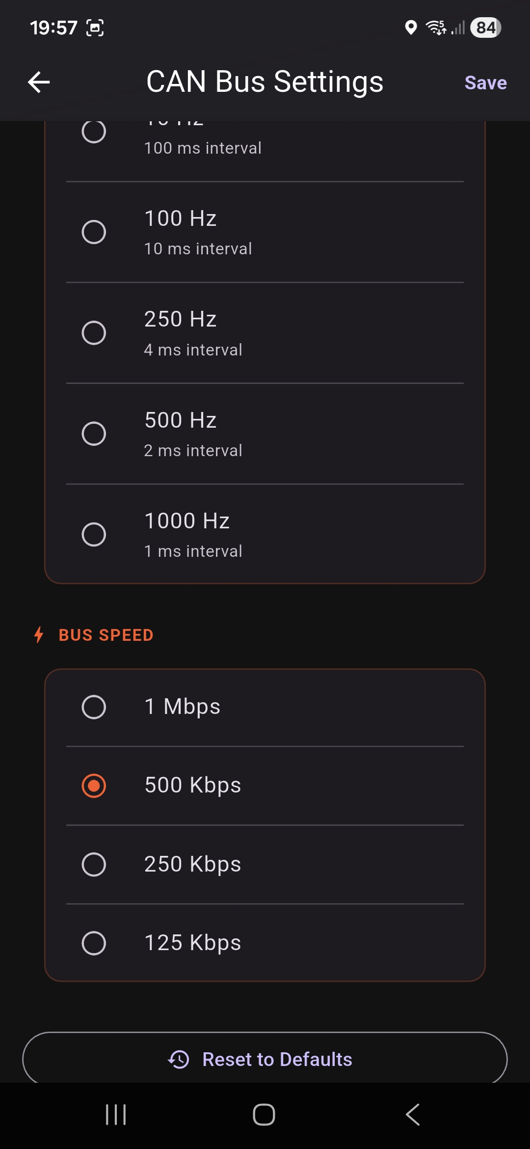CAN Bus Settings